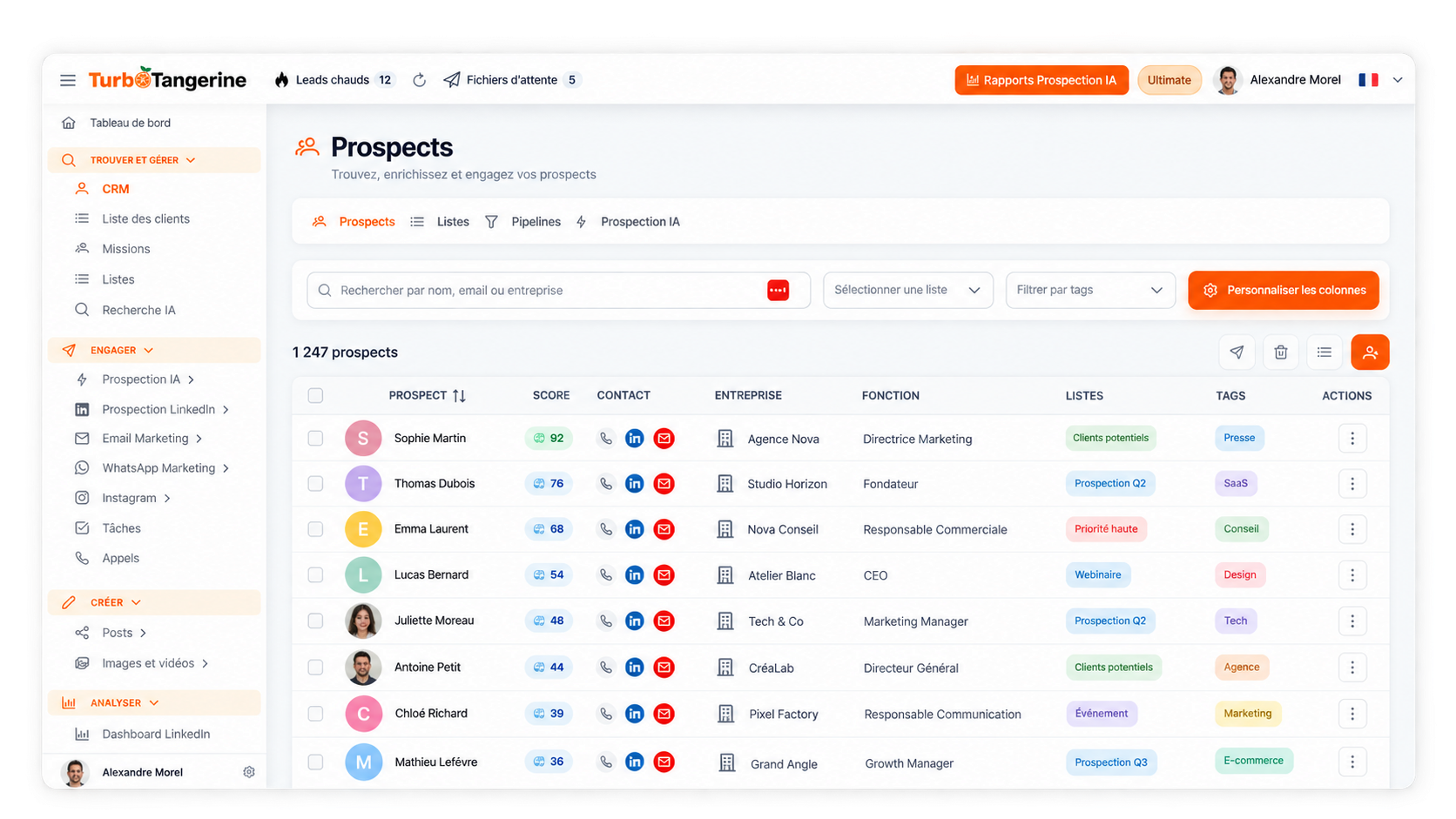 CRM and prospect list Turbo Tangerine